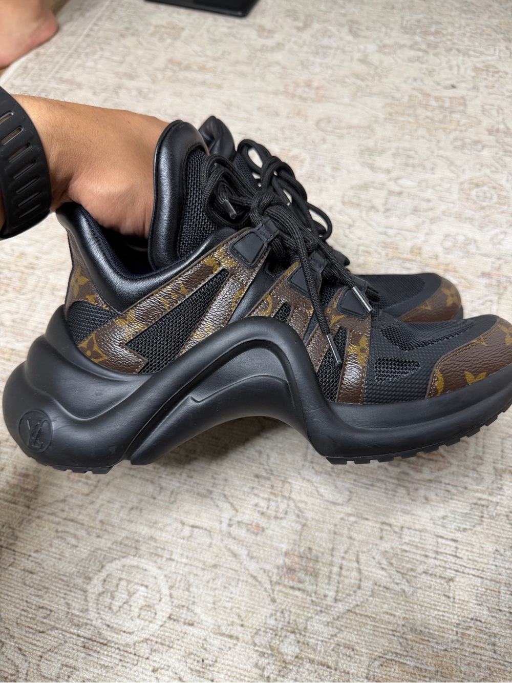 Louis Vuitton Men’s Black and Brown Monogram Archlight-Style Sneakers